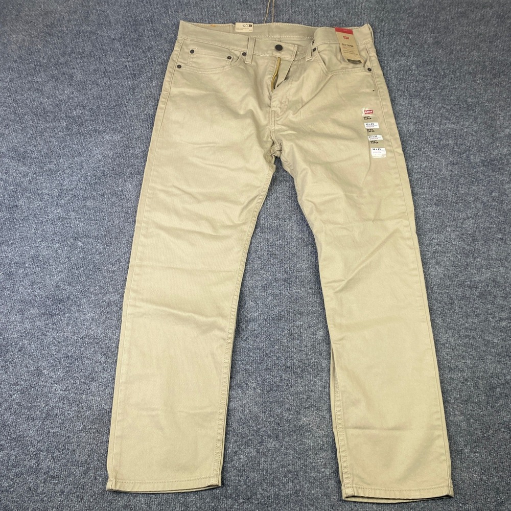 Levis 502 Taper Stretch Pants Mens 34x29 Khaki Tan Twill Chino 295070009